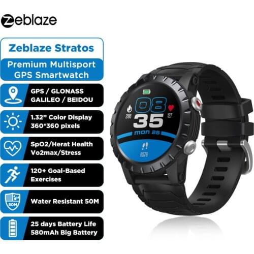 2021 Zeblaze Stratos Smartwatch Multifunctional GPS Sport Tracking Watch Heart Rate Monitoring Blood Oxygen Blood Pressure