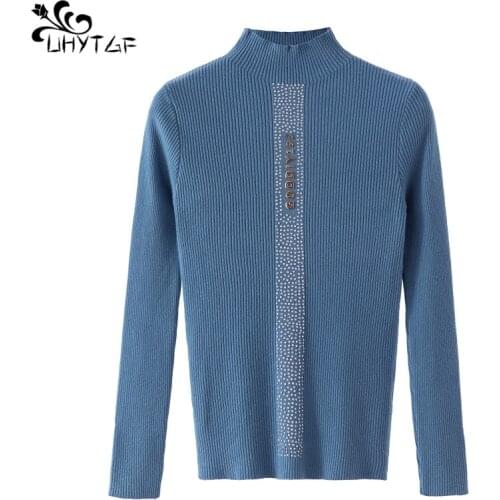 UHYTGF Autumn Sweater Women Knitted pullover Long Sleeve O Neck Loose warm short Sweater Female Top Solid Color Base Sweater 746