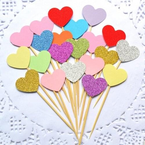 Cake toppers glitter heart paper cards banner for Cupcake Wrapper Baking Cup birthday tea party wedding decor baby shower Wh
