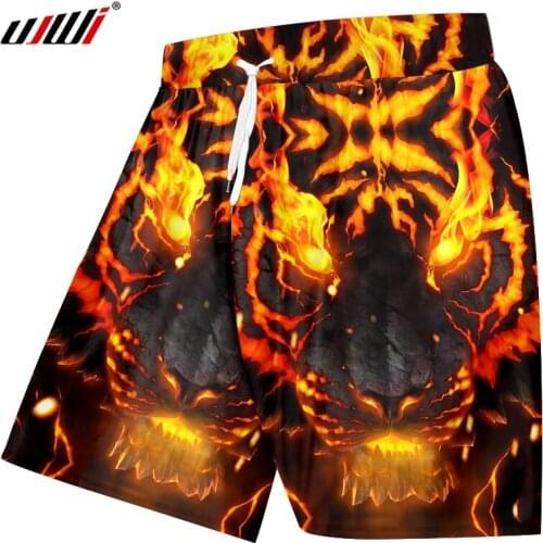 UJWI Summer Man Beach Shorts New Loose Casual 3D Printed Flame tiger eyes Animal Streetwear Big Size Garment For Spring Shorts