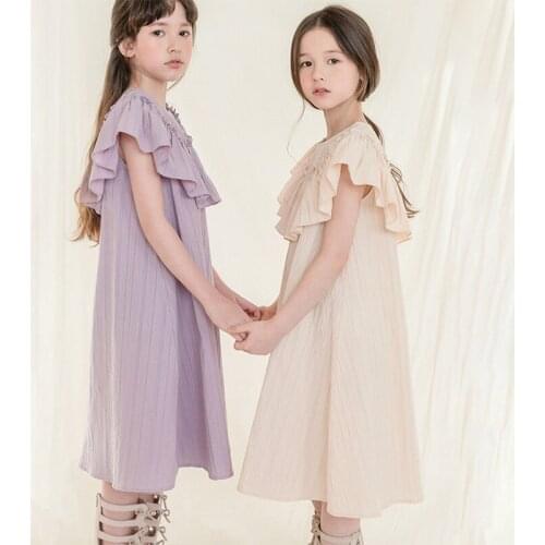 Vintage Girls Summer Dress Teenager Big Kids Beautiful One Piece Vacation Beach Elegant Quality Childrens Clothes