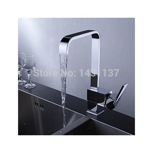 High quality brand new chrome brass material square single lever hot and cold kitchen sink faucet mixer
