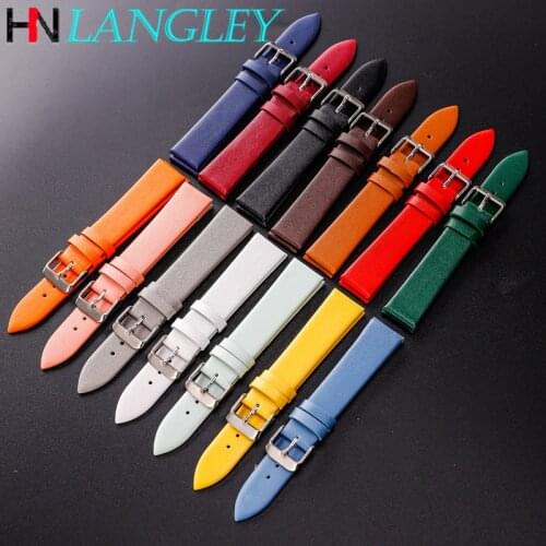 Colorful Leather Strap Watch Band Ultra Thin 12/14/16/18/20/22 mm Watch Strap Wholesale 14 Colors Plain Weave Needle Pattern