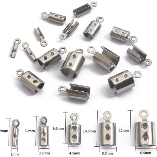 30pcs/lot Stainless Steel leather Cord Crimp Beads End Caps Fastener Necklace Connectors For Jewelry Making Supplies Accessories