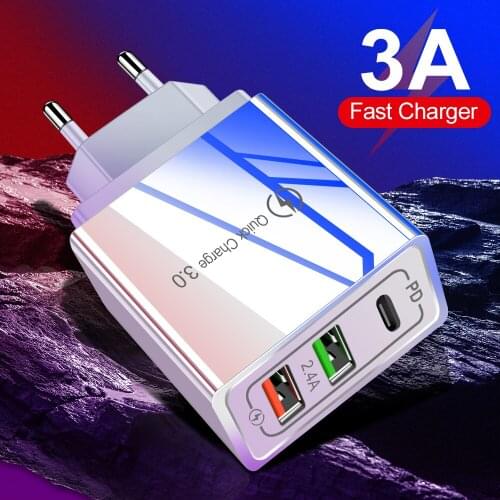 36W USB Charger Fast Charging PD 3.0 Type C For iPhone 12 Mini 11Pro Xiaomi Mi9 Huawei P40 Oppo Mobile Phone US EU Plug Adapter