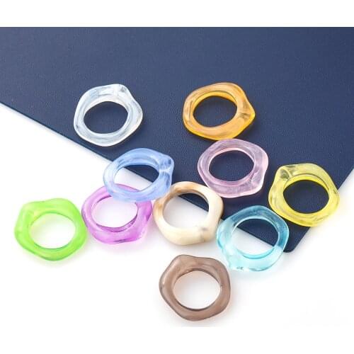 2021 New Colourful Transparent Resin Acrylic Geometric blue Round Simple Korean purple Rings for Women Jewelry Gifts wholesale