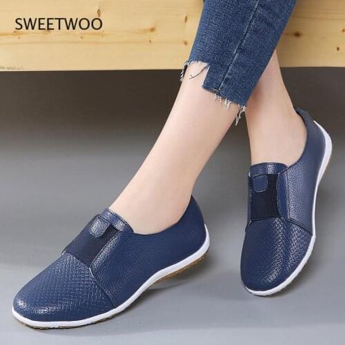 Women Genuine Leather Flat Shoes Woman Slip On Loafers Ladies Shoes Breathable Casual Womens Flats Sneakers Women