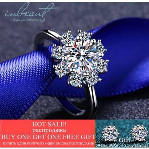 Inbeaut Round Snowflake Excellent Cut 1 ct D Color Pass Diamond Test Moissanite Ring Love Fairy Perfect Stone Rings Teen Girl