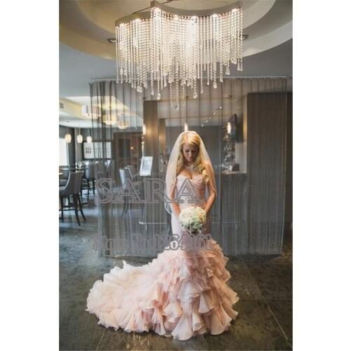 Pink Mermaid Wedding Gown Organza bridal gowns ruched ruffles Organza sweetheart beaded sash lace-up back Pink Wedding Dress
