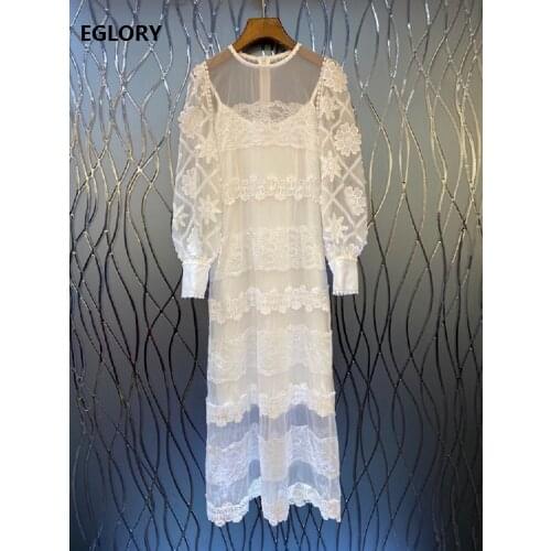 Long Sleeve Maxi Dress 2021 Spring Party Evening Women Appliques Lace Embroidery White Black Long Dress Vestidos Longo Festa
