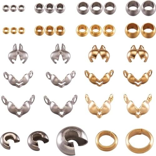 1Box Jewelry Accessories with Stainless Steel Crimp Beads Round Covers Spacer Beads Tips Connector Clasp For DIY Making Supplies