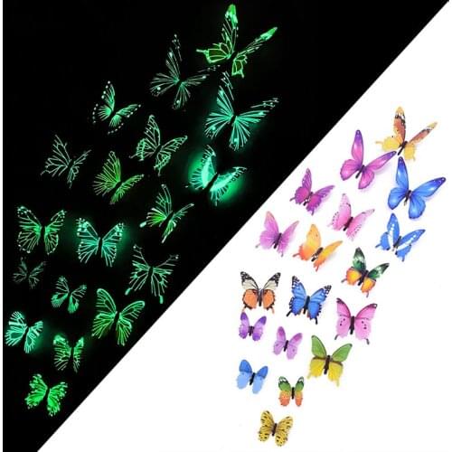 12/24pcs 3D Luminous Stickers Fluorescent Butterfly Wall Sticker Home Decor Living Room Wall Decals For Kids Rooms Wall Decor