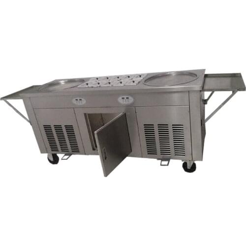 2 round ice pans and 10 topping tanks of ice cream roll machine with R410A Refrigerant (Free shipping by sea)