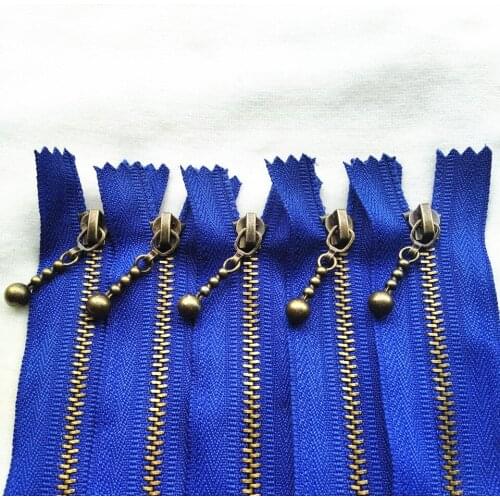 3# (20-50cm) 8-20inch 5pcs deep blue Round bead modeling copper zipper metal zipper