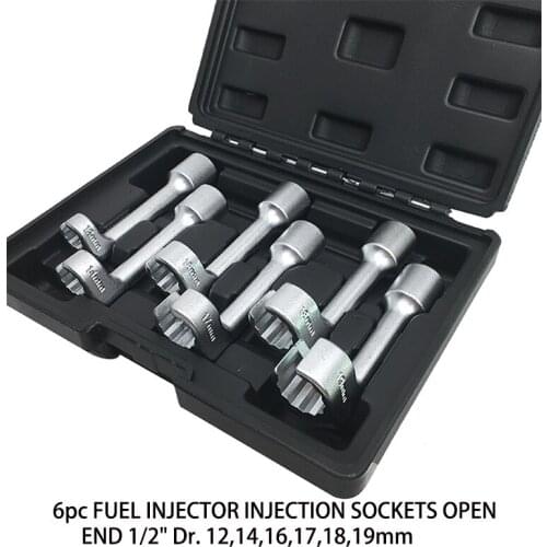 6pc Fuel Injection Pipe Socket Wrench L-shaped Open End Wrench 1/2" Dr. 12,14,16,17,18,19mm