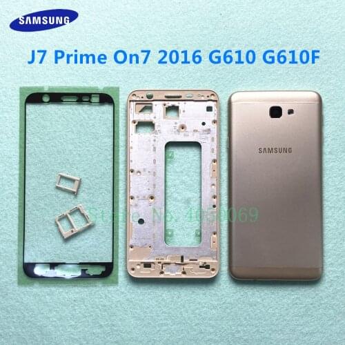 For Samsung Galaxy J7 Prime On7 2016 G610 G610F Full Housing Case Middle Frame Rear Back Cover Battery Door Replacement