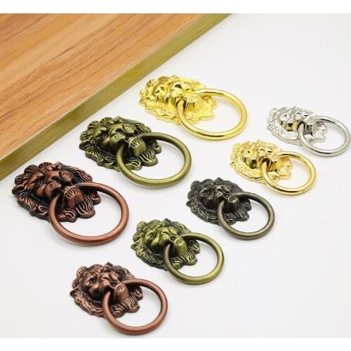 Door Knobs and Handles Alloy Antique Lion Head Handle Classic Old Furniture Cabinet Door Pull Ring Drawer Single Hole Retro