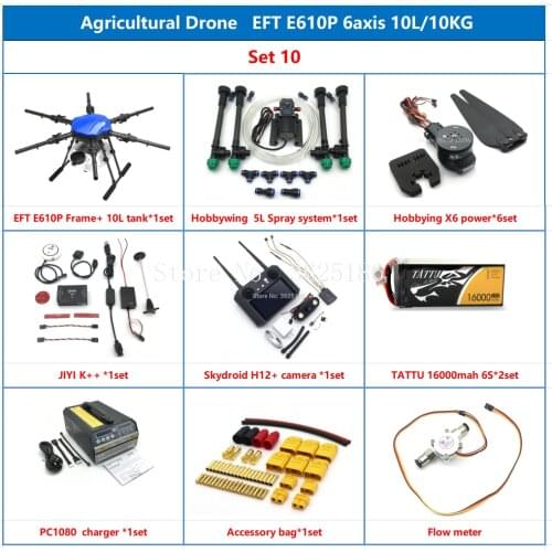 EFT E610S Upgrade E610P 10L 10KG 6-Axis Agricultural Spraying Drone with X6 Power System T12 VD32 H12 RC JIYI FC Full set