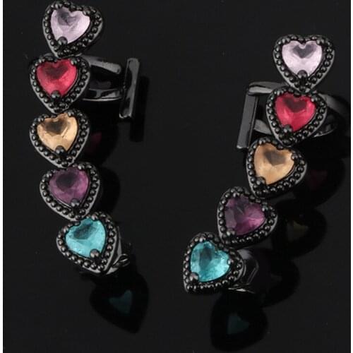 Funmode Hot Sale Multicolor Lovely Heart Shape Cubic Zircon Stud Earrings Brincos Ear Cuff Party Jewelry Earrings Wholesale FE63