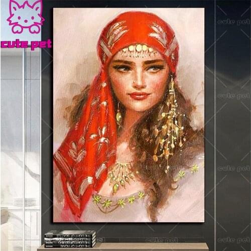 5D DIY Diamond Painting se Turban women portrait Full Square Round Drill Embroidery Cross Stitch icon gift mosaic Home Decor