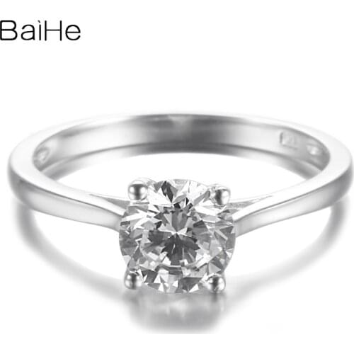 BAIHE Solid 14K White Gold 1.86CT Genuine AAA Graded Cubic Zirconia/Flawless circular Wedding Women Trendy Cubic Zirconia Ring