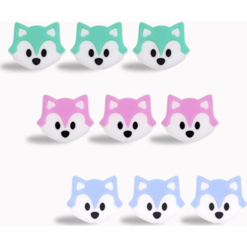 Kovict 28mm 4/8pcs Mini cute Fox Baby Teether Teething beads Food Grade Cartoon Silicone Beads DIY Necklace Toys Nursing Beads