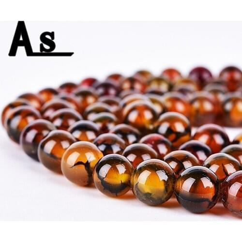 Asingeloo 15" Natural Stone Yellow Dragon Vein Agates Round Loose Beads 6 8 10 12MM Pick Size for Jewelry Making