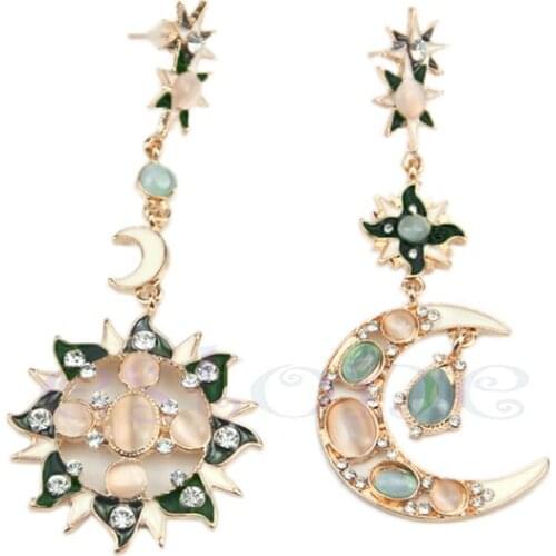 Fashion Exquisite Star Sun Moon Rhinestone Crystal Stud Dangle Pretty Earrings E56A