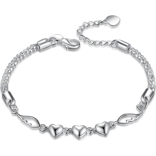 Trendy Heart Wing Bracelet Bangles For Women Silver Plated Cuff Jewelry Gift Extended Link Chain Drop shipping Wholesale