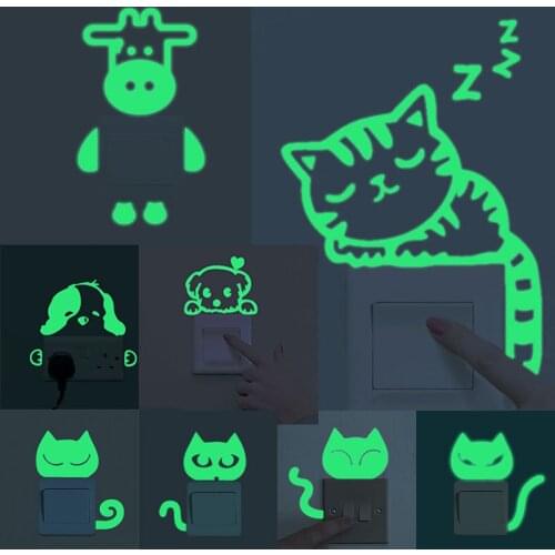 Cartoon Fluorescent Animals Wall Stickers for Kids Rooms Decoration Bedroom Home Decals Living Room Decoration Switch Sticker