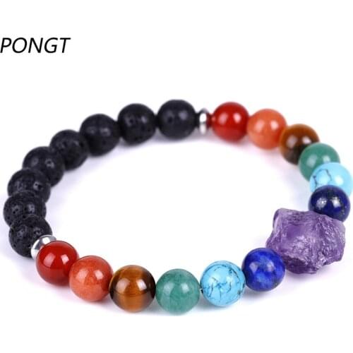 Natural Purple Quartz Stone Bead 7 Chakra Healing Balance Bracelet Reiki Shape Irregular Bracelet Jewelry