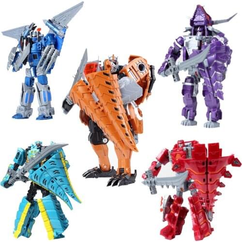 New Jurassic Dinosaur Clan 5 In 1 Action Figure Transformation Robot Children Toys Gifts Dinosaur Ranger Megazord Robot Toy