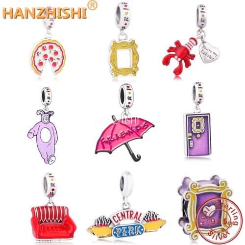 Wholesale Price Fit Original Charm Bracelet Jewelry Making 925 Sterling Silver Strawberry Pizza Charm Food Pendant Beads