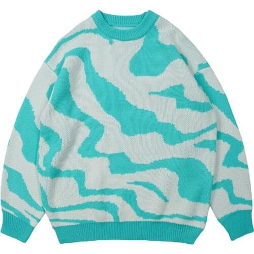 Women Harakuju Oversized Knitted Pullover Sweater Hip Hop Zebra Pattern Printed Sweatshirt Top Y2K Korean Ulzzang Autumn Outwear