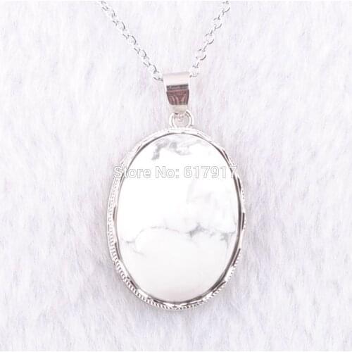 RONGZUAN Lovely Natural White Turquoises Stone Egg Shape Bead Pendant & Necklace Chain Reiki Healing Women Jewelry Gifts TN3679