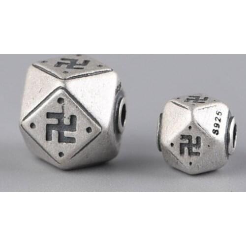 925 Sterling Silver Square-shape With Swastika symbol Beads Hand Strap Bracelet Bucket S925 Rosary Accessories Fine Jewelry