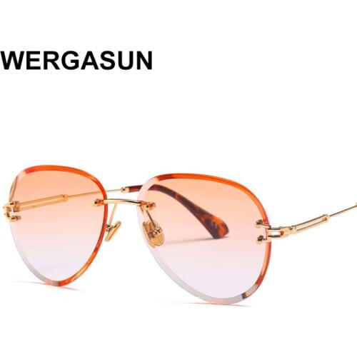 WERGASUN New Rimless Sunglasses Women Brand Designer Alloy Frame Oversize Gradient Sun Glasses Fashion Female Clear Shades