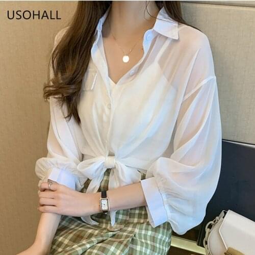 USOHALL Women Thin Breathable Loose Chiffon Shirts Summer Sunscreen Coat Blouse