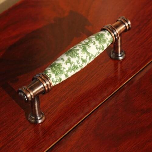 76mm 96mm vintage bronze kitchen cabinet dresser door handles 3" white and green ceramic drawer tv cabinet cupboard pulls knobs