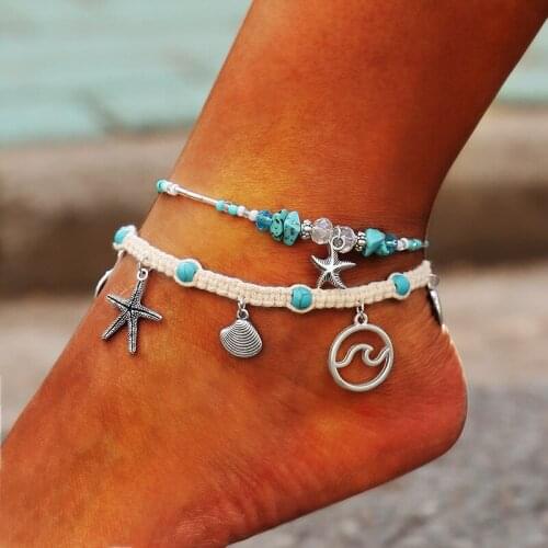 Yoga Shell Anklet And Starfish Anklets 2pcs Gift For Wowen Beautiful Jewelry Young Fashion