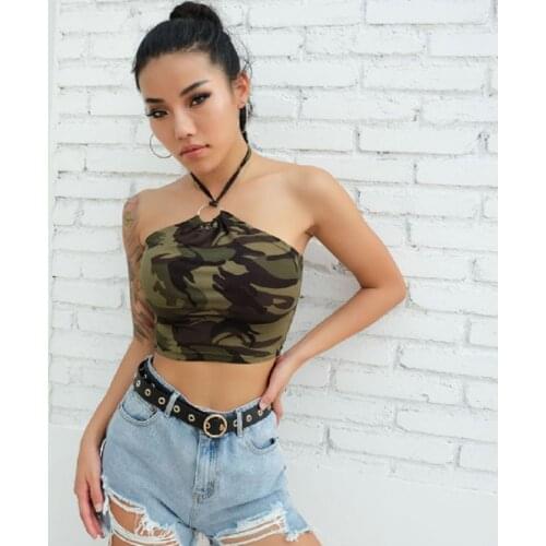 Women Boob Tube Top Bralet Bustier Camo Crop Top Tee Shirt Halter Tops Street Camouflage Vest Shirt