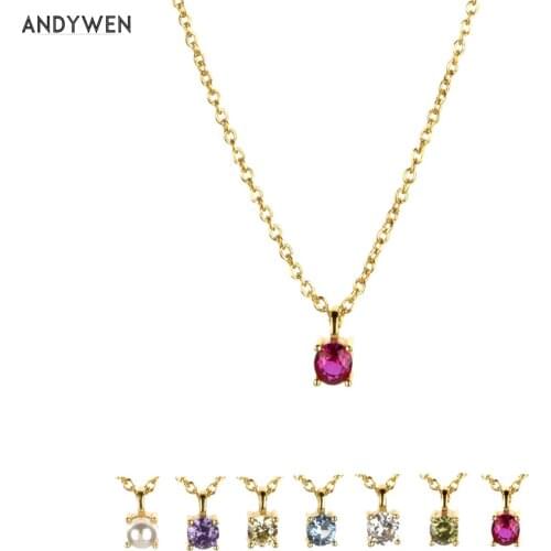 ANDYWEN Winter 925 Sterling Silver Gold Rose Red Charm Pendant Necklace Women Fashion Jewelry Zircon CZ Fine Jewels Choker