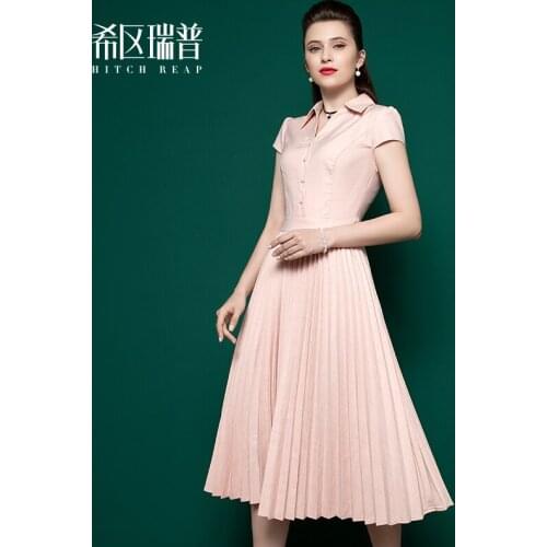 High End Dress WomenS 2021 New Summer French Style Polo Collar Short Sleeve Retro Pleated Skirt