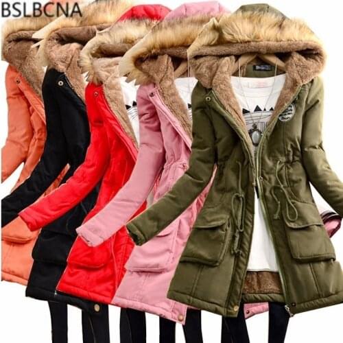 Winter Coat Women Autumn Korean Fashion Clothing Hooded Parka Large Wool Collar Plus Size Thick Cotton Padded Jacket Female A424