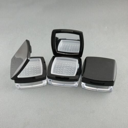 10ML Square Loose Powder Compact Elegant Black Box Empty Plastic Jar with Mirror Mesh Lid Cosmetic Powder Container 30pcs/lot