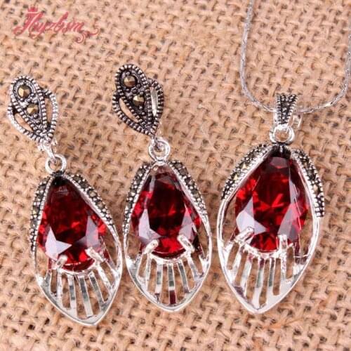 10x14mm Faceted Red Oval CZ Crystal Vintage Tibetan Silver Earrings Pendant For Lady Party Fashion Pick Shape Free Shipping
