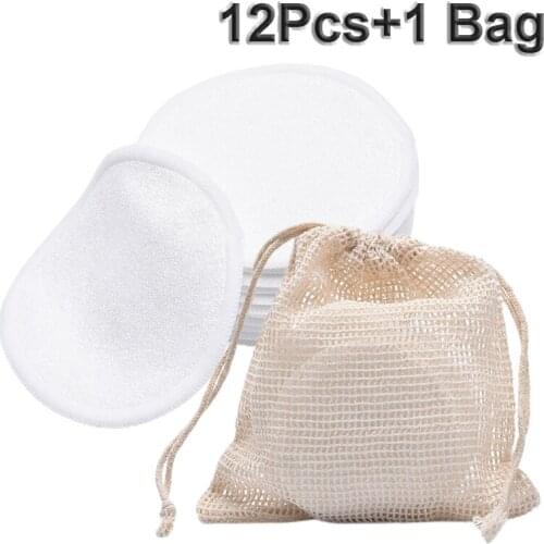 12pcs/Pack Reusable Bamboo Makeup Remover Pads Washable Rounds Facial Clean