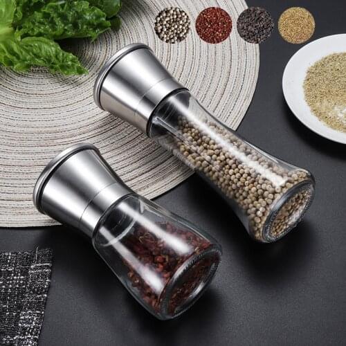 180ml 200ml Salt and Pepper Mill Stainless Steel Pepper Mill Adjustable Ceramic Grinder Handheld Kitchen BBQ Seasoning Mill Kit