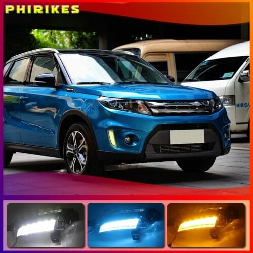 2PCS Car LED Daytime Running Light DRL Fog lamp with yellow Turn Signal For Suzuki Vitara 2015 2016 2017 2018 2019 2020