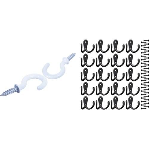 25Pcs 1.1 Inch Cup Mug Hooks Shouldered Metal with 20PCS Double Prong Robe Hooks Dual Coat Hooks for Home Retail